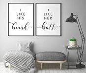 I Like his Beard, I Like her Butt Wall Art Poster Canvas Prints Set of 2 Prints Painting Picture Artwork Home Decor for Living Room Bathroom No Frame