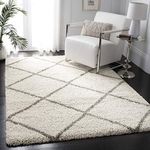 SAFAVIEH Shaggy Rug for Living Room, Dining Room, Bedroom - Hudson Shag Collection, High Pile, in Ivory and Grey, 244 X 305 cm