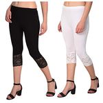 Snowball Lace Capri Regular Fit Leggings For Women|Stylish Net Capri For Girls (3Xl, Black-White)