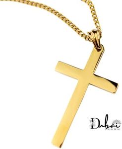 24K Gold Cross Necklace For Men Pendant Solid plated Clasp Women, Thin for Charms Miami Cuban Link Diamond Cut, 24inch, Metal