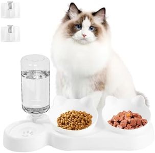 Birshe Comedero Gatos 3 en 1,Cuenco de alimentación,Bebedero Gatos,Comedero para Gatos inclinable 15°,Gatos Elevado,con Bebedero automático,Cuencos antivómitos,para Mascotas Medianas Pequeñas