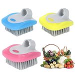 3 Piece Fruit Vegetable Brush, 3PCS Veggie Brushes Fruit Scrubber Flexible Bristles Scrubber Cleaning Tool Kitchen Brush for Carrots Fruits Home Kitchen, Yellow Orange Blue