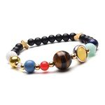 Young & Forever Gift D'vine Tiger Eye Lapis Lazuli Onyx Carnelian Rainbow Moonstone Agate Gold Star Natural Stone Planet Strand Bracelet for Men and Women for Healing Beads Reiki