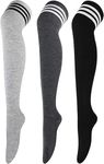 TRAZO Women's Thigh High Socks Over the Knee High Knitted Casual Boot Socks, Striped Long Fashionable Stockings