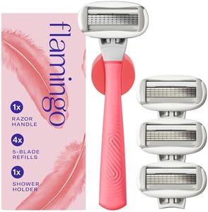 Flamingo Shaving Razor Set for Women - Original Razor Handle, 4 Blade Refills, and Shower Holder - Pink