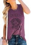 Womens Vintage Tank Tops The Show Must Go On Funny Graphic Freddie Mercury Shirt Sleeveless Queen Band Tee, Purple, XL