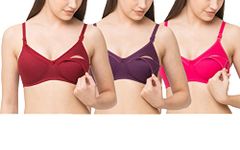 MomToBe Women's Cotton Non-Padded Wire-free Feeding Bra (Pink::Purple::Maroon, 34)