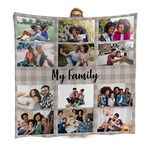 L&S PRINTS Extra Large Personalised Photo Blanket | Neutral Gingham Design Fleece Throw | Made In England