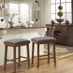 Erste!Bravo Grey Solid Wood Bar Stools Set of 2 for Kitchen Counter Counter Height Barstools with Faux Leather Farmhouse Upholstered Stools for 34"-38" Counter Island, Grey Cushion & Brown Legs