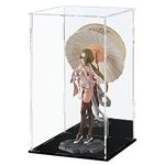 CECOLIC Acrylic Display Case Clear Display Box with Mirror Countertop Cube for Collectibles, Action Figures, Miniature Figurines Dustproof Protection Storage & Organizing (Black, 5.9x5.9x9.8in)