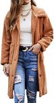 Angashion Women's Fuzzy Fleece Lapel Open Front Long Cardigan Coat Faux Fur Warm Winter Outwear Jackets 2226 Caramel Medium