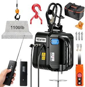 NEWTRY Electric Hoist PRO with Single/Double Hook, 1100lb Electric Winch 110v 120v, 2 Wireless Remote Control & Cable Remote Control for Garage, Warehouse, Factory