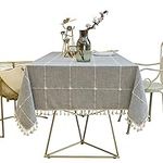 YBEEPID Tassel Cotton Linen Tablecloths Farmhouse Rectangle Kitchen Table Cloth