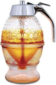 Hunnibi Honey Dispenser No Drip Glass - Honey Container - Maple Glass Syrup Dispenser - Beautiful Honey Comb Shaped Honey Pot - Glass Honey Jar with Stand - Great Bee Decor - Honey Containers