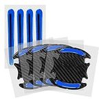 kwmobile Reflective Car Door Handle Decals - Set of 8x Recessed Door Handle Protective Stickers with Carbon Print - Black/Blue