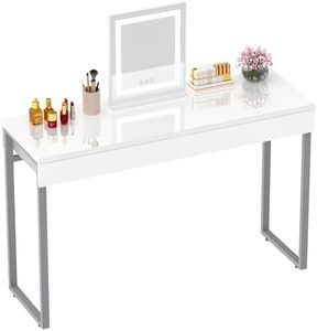 GreenForest Vanity Desk with 2 Drawers,47 inch White Desk with Glossy Desktop Easy Clean,Makeup Dressing Table with Metal Silver Legs for Home Office Small Spaces,Bedroom