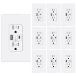 BESTTEN 10 Pack - 30W USB C Wall Outlet, Type C Supports PD 3.0 & Type A Supports Quick Charger 3.0, 15 Amp Tamper Resistant Receptacle Outlet with Screwless Wallplate, cUL Listed, White