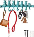 Comfify 7 Cats Cast Iron Wall Hanger - Decorative Cast Iron Wall Hook Rack - Vintage Design Hanger with 7 Hooks - Wall Mounted | 12.4 x 3.9” - with Screws and Anchors - Blue