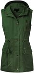 MixMatchy Women's Hooded Adjustable Drawstring Utility Pocket Anorak Safari Jacket Vest, Army Green, Small