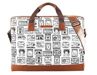 Funk For Hire Men and Women Printed Canvas Box Laptop sling messenger Crossbody bag fit up to 15.6" Laptop - White and Brown