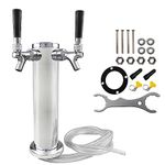 PERA Double Tap Beer Tower - Stainless Steel 3" Diameter Draft Beer Keg Kegerator Dispenser with wrench for Home Brewing Beer Equipment