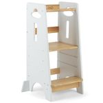 COSYLAND Toddler Standing Tower Adjustable Height - Kitchen step Stool Helper Super Stable - 3 Levels Adjustable Kids Learning Stool Wooden Toddler Kitchen Stool (Natural & White)