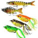 QENIN Fishing Lures Kit for Bass Trout 5pcs Multi Jointed Swimbaits Topwater Fishing Frog Lure Bionic Artificial Soft Bait for Freshwater Saltwater Lifelike Fishing Lure