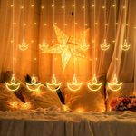 TEKCOOL 12 Diya 138 Led Curtain String Lights for Decoration, Window Lights with 8 Flashing Modes for Home Decoration -Warm White (Diya)(Plastic), 250 cm.