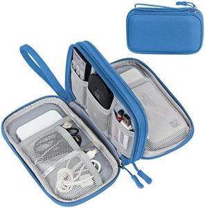 FYY Electronic Organizer, Travel Cable Organizer Bag Pouch Electronic Accessories Carry Case Portable Waterproof Double Layers Storage Bag for Cable, Cord, Charger, Phone, Earphone, Medium Size, Blue