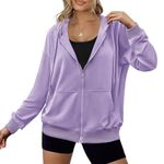 Zeagoo Y2k Girls Hoodies with Pockets Zip Front Sweatshirt Essential Hoodie Long Sleeve Thin Drawstring Jackets Purple M