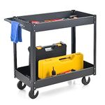 TANGZON 2/3-Tier Rolling Tool Cart, Utility Service Cart with Towel Rack Handle & Wheels, Heavy-duty Steel Mobile Tool Storage Garage Trolley Shelves (2 Tier, 85x41x79cm, Black)