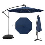 COSTWAY 3M Cantilever Garden Parasol, Hanging Offset Umbrella with 40 LED Lights, Solar Panel Batteries & Sand Bag, Outdoor Water-proof Canopy Sunshade Shelter for Patio Balcony (Navy)