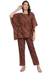 Vastralay Women's Cotton Regular Fit Boat Neck Booti Printed Kaftan with Trouser Co-ord Set with Elegant Design (263-13_Maroon_M)