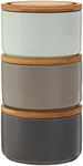 Premier Housewares Storage Canisters, Stackable, Grey/Pale Blue/Bamboo Lids - Set of 3