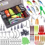 PLUSINNO Fishing Accessories Kit, Fishing Tackle Box with Tackle Included, Fishing Hooks, Fishing Weights, Spinner Blade, Fishing Gear for Bass, Bluegill, Crappie…