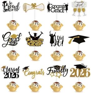 Graduation Cupcake Toppers 2026-72Pcs Congrats Grad Dessert Decorating Kit, Black Gold Glitter Assorted Design Paper Cake Toppers for Class of 2026 Graduation Themed Parties Decorations Supplies