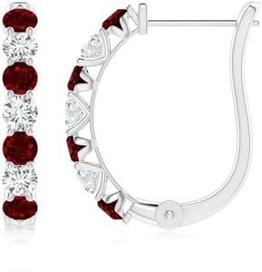 ANGARA 1.2 ct Ruby and Diamond Huggie Hoop Earrings in 14K White Gold | Natural Prong-Set Ruby Hoops for Women | July Birthday, Anniversary, Red Gemstone Jewelry Gift | 3mm