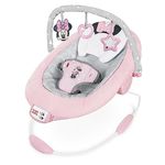 Bright Starts Disney Baby Minnie Mouse Comfy Baby Bouncer Soothing Vibrations Infant Seat - Music, Removable -Toy Bar, 0-6 Months Up to 20 lbs (Rosy Skies)