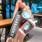 Ash & Roh keychain for bike Cute Keyring & Quirky Bag Charm Hard Silicone,Unbrekable Comes With Strap & Bag Hook Single Piece (STARBUCKS BROWN CUP)