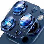 Uyiton Compatible with iPhone 15 Pro/iPhone 15 Pro Max Camera Lens Protector, [Not Easy to Break][Strong Adsorption][Case-Friendly] Metal Tempered Glass Rear Camera Screen Cover - Blue Titanium