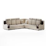 Sekar Lifestyle L Shape Corner Leatherette Sofa Set for Living Room [with Wooden Handles] (Beige, Six Seater)