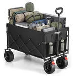 SONGMICS Festival Trolley on Wheels, Foldable Camping Cart, Pull Garden Wagon, Adjustable Handle, 4 Reinforced Wheels, Outdoor, Yard, Garden, Loads Up to 180 kg, 200 L, Ink Black GFW201B101