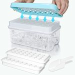 Ice Cube Tray, Food-Grade Ice Cube Moulds with Lid, Release All Ice Cubes in One Second, BPA-Free, 64 Ice Cube Tray (Blue)