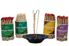 Tibetan Rope Incense 4 Scent Bundle with Burner (140 Total) by Tibetan Lotus Aromatherapy. Sandalwood, Patchouli, Cedar & Juniper. Promotes Wellness and peacefulness Through Purifying scents.