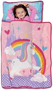 Funhouse Unicorn Kids Nap-Mat Set – includes Pillow and Fleece Blanket – Great for Girls Napping During Daycare or Preschool - Fits Toddlers, Pink