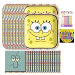 amscan Bundle of 4 Items - Spongebob 9"" Square Plates and Luncheon Napkins Serves 16 - Officially Licensed - Includes Birthday Candles & More