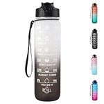 32 oz Water Bottle, Cookmaster 1 Liter Large Water Bottles with Scale Marker, Leakproof Security Lock for Fitness Gym Camping Cycling Traveling Office School (Black+White)