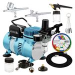 3 Airbrush Kit with Master Pro Airbrush Compressor - Air Filter/Regulator - 6' Air Hose - Airbrush Holder - 2 Gravity Feed Dual Action Master Airbrushes and 1 Suction Master Feed Airbrush and a (FREE) How to Airbrush Instructional Guidebook and (FREE) Airbrush Cleaning Brushes by Master Airbrush