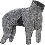 Kurgo Dog Onesie Body Warmer, Bodysuit for Dogs, Recovery Suit, Pet Pajamas, Reduce Anxiety, Contains Shedding, Leash Opening, Reflective, Stowe Base Layer, Heather Black/Grey (Large)