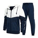 AOTORR Mens Tracksuit Set Full Zip Hooded Jacket Jogging Tops Bottoms Sweatshirt Suit with Pockets TZ95 Navy M